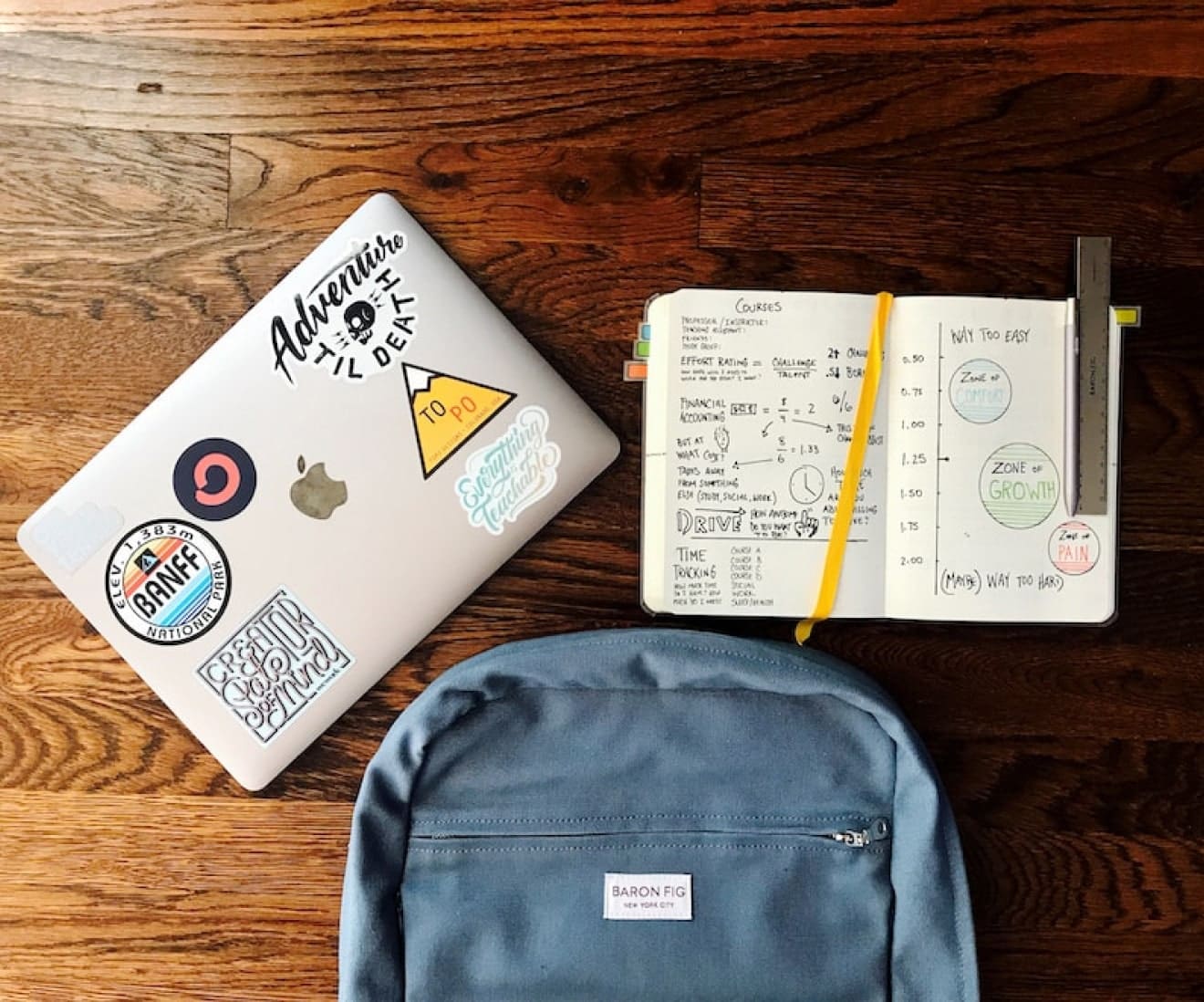 Table with backpack, notebook, and laptop - Jitterbit University - Harmony Support